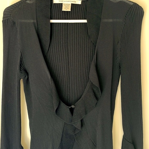 Diane Von Furstenberg Open Front Black Cardigan Sweater, EUC - Picture 2 of 5